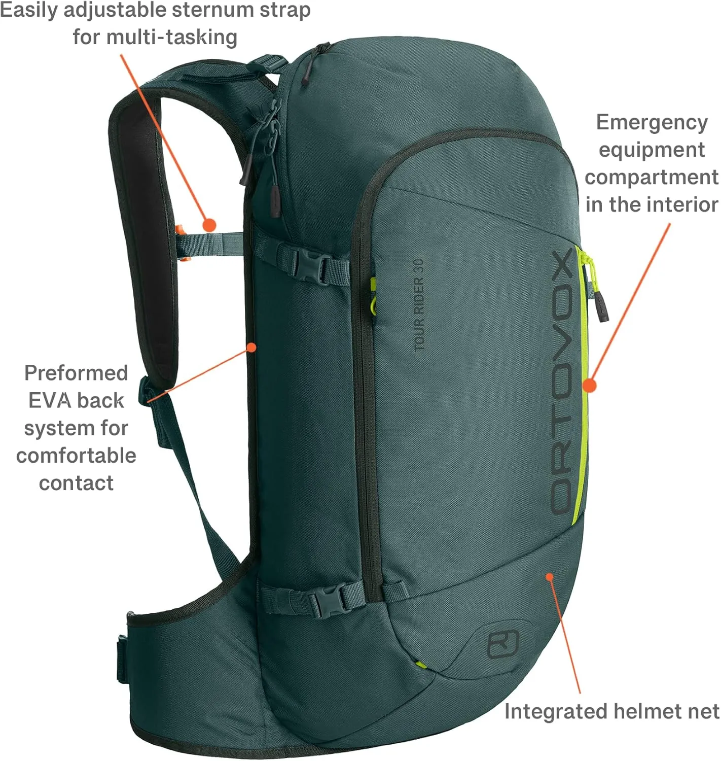 Ortovox Tour Rider 30L Ski Touring Backpack, Green Dust