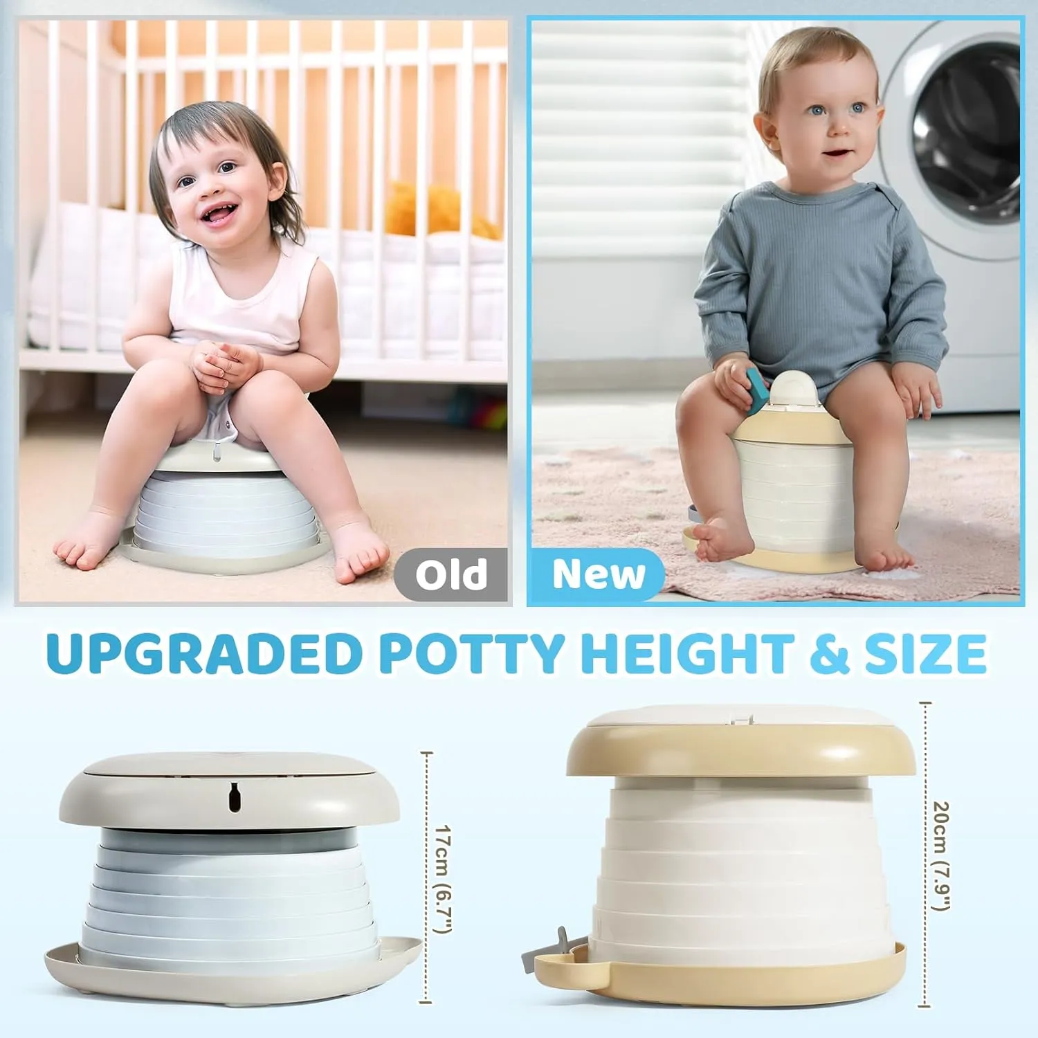 Orzbow Portable Travel Potty Seat for Toddlers with Splash Guard, Foldable Potty Training Toilet for Boys & Girls, On The Go Kids Car Potty, Includes Free Travel Bag and Disposable Potty Liners, Khaki