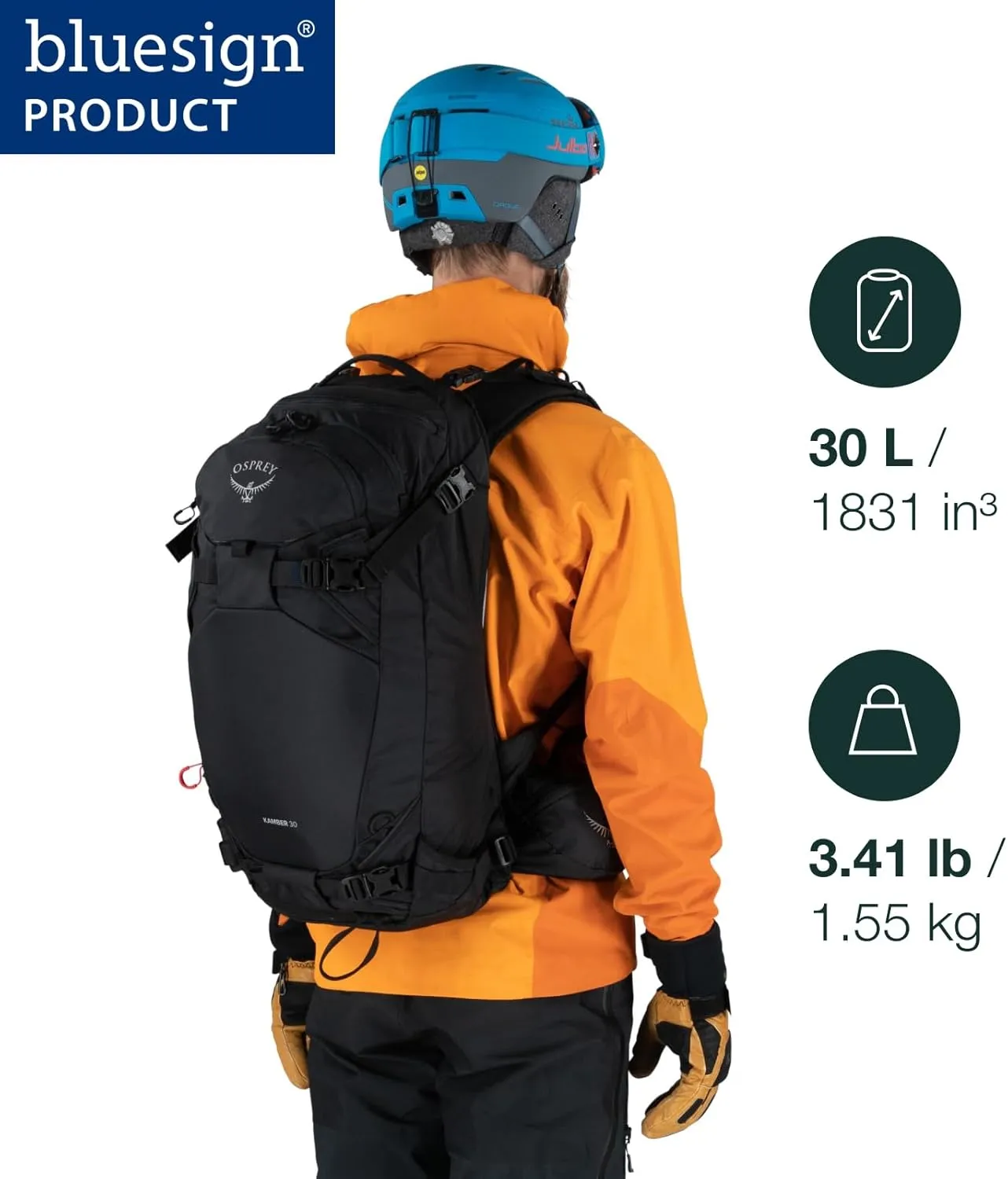 Osprey Kamber 30L Men's Backcountry Ski and Snowboard Backpack, Black