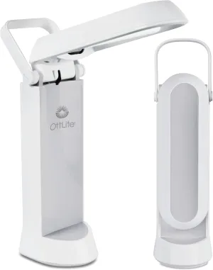 OttLite Folding Task Lamp, White – Multi-Position Shade, Fold-Up Design, Portable Handle, Low Heat & Low Glare Illumination, Fits on Desks & Workstations