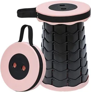 Outdoor Collapsible Stool, Compact Folding Chair, Portable Retractable Camping Stool, Height Adjustable, Lightweight, for Fishing Hiking Gardening (Color : Pink)
