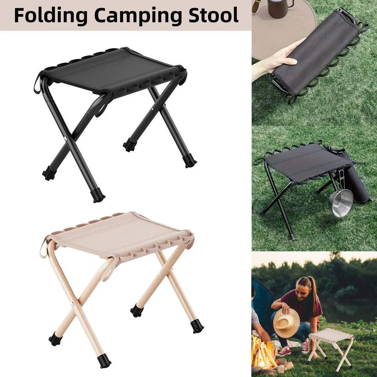 Outdoor Foldable Bench Stool Portable Camping Chair for Hiking Picnic Travel