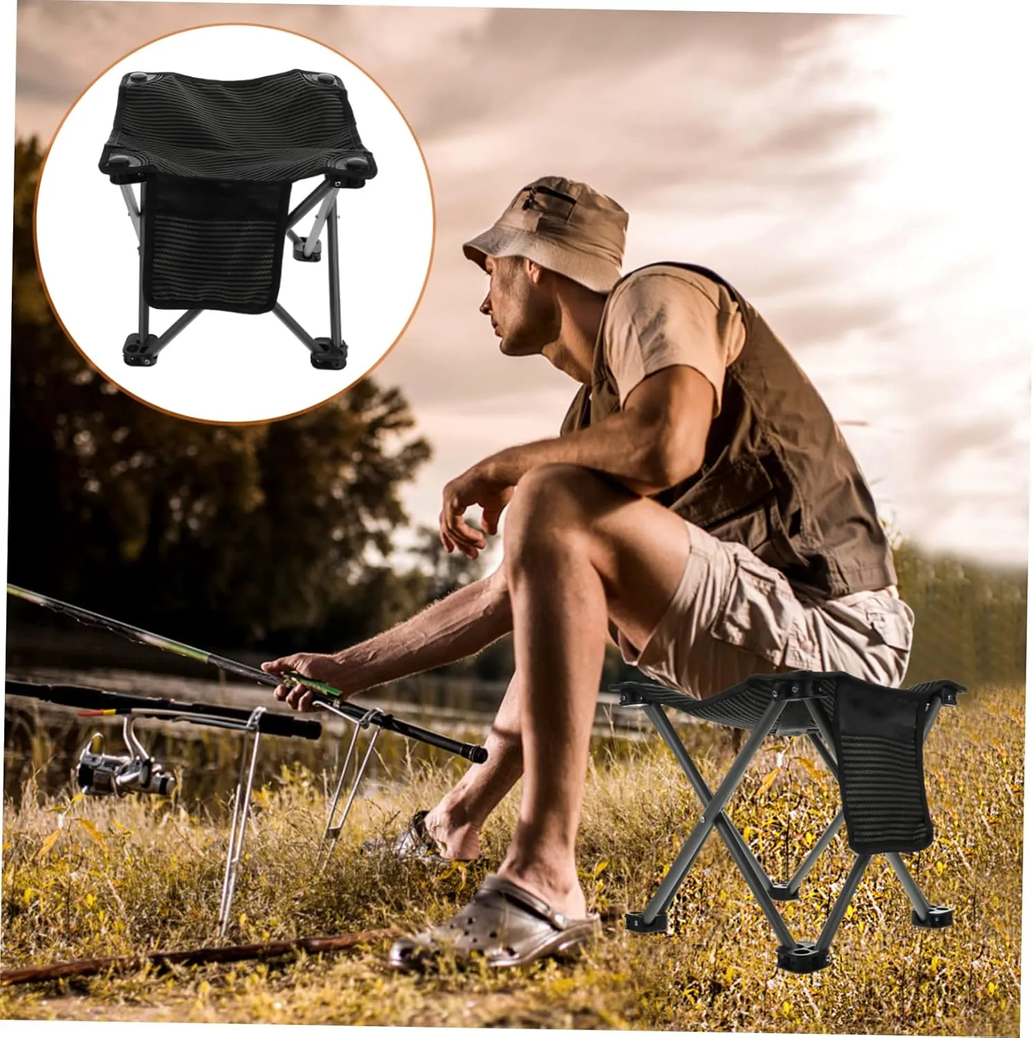 Outdoor Folding Chair Portable Camping Stool with Storage Bag Comfortable Stable