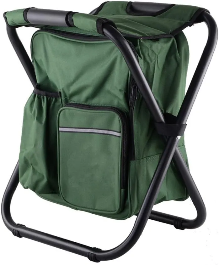 Outdoor Folding Chairs Fishing Backpack Chair Portable Camping Stool Foldable Chair with Double Layer Oxford Fabric Cooler Bag for Fishing/Beach/Camping/House/Outing