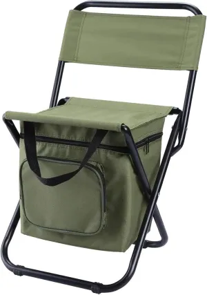 Outdoor Folding Chairs Fishing Chair/Portable Camping Stool/Foldable Compact Chair with Double Layer Oxford Fabric Cooler Bag for Fishing, Beach, Camping, House, Outing, tailgating, hiking, Green