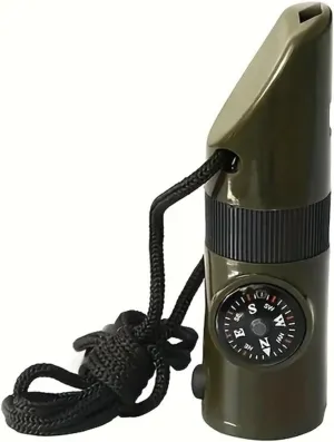 Outdoor Professional 7-in-1 Multifunctional Survival Whistle, Emergency with Compass Thermometer High Frequency Whistle