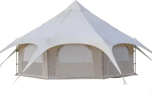 Outdoor Waterproof Cotton Canvas Tent, 4 Season Family Camping Bell Tent 8-10 Person with Stove Jacks for Glamping and Festivals and Human Shelter for Inhabiting or Leisure