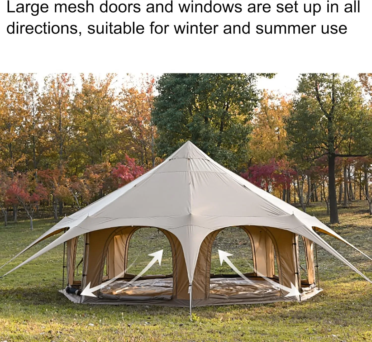 Outdoor Waterproof Cotton Canvas Tent, 4 Season Family Camping Bell Tent 8-10 Person with Stove Jacks for Glamping and Festivals and Human Shelter for Inhabiting or Leisure