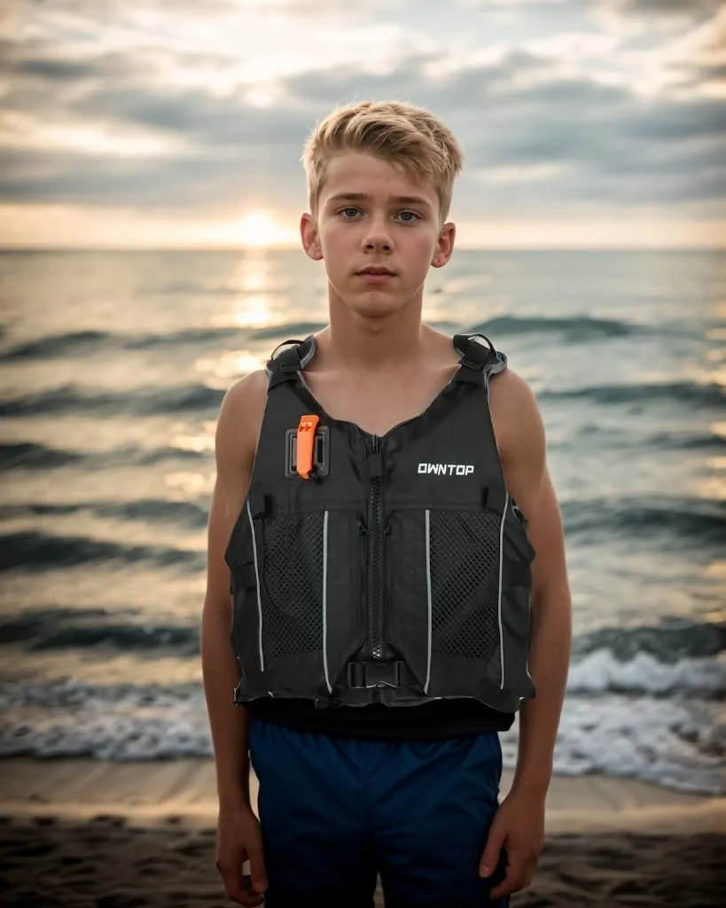 Owntop Swim Jacket Adult Youth | Hydration Pack | Dual Mesh Pockets | Attached Whistle | Ultra-Thin for Freer Movement | Kayak, Boating, Fishing, All Watersports