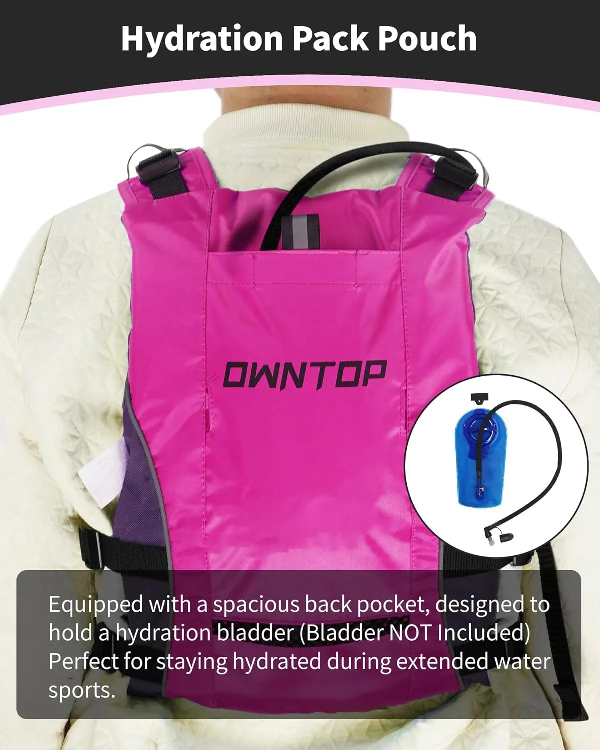Owntop Swim Jacket Adult Youth | Hydration Pack | Dual Mesh Pockets | Attached Whistle | Ultra-Thin for Freer Movement | Kayak, Boating, Fishing, All Watersports