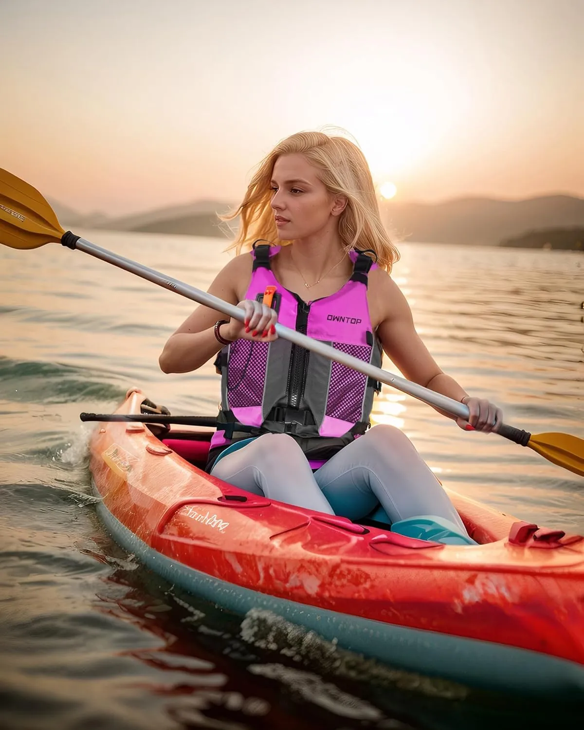 Owntop Swim Jacket Adult Youth | Hydration Pack | Dual Mesh Pockets | Attached Whistle | Ultra-Thin for Freer Movement | Kayak, Boating, Fishing, All Watersports