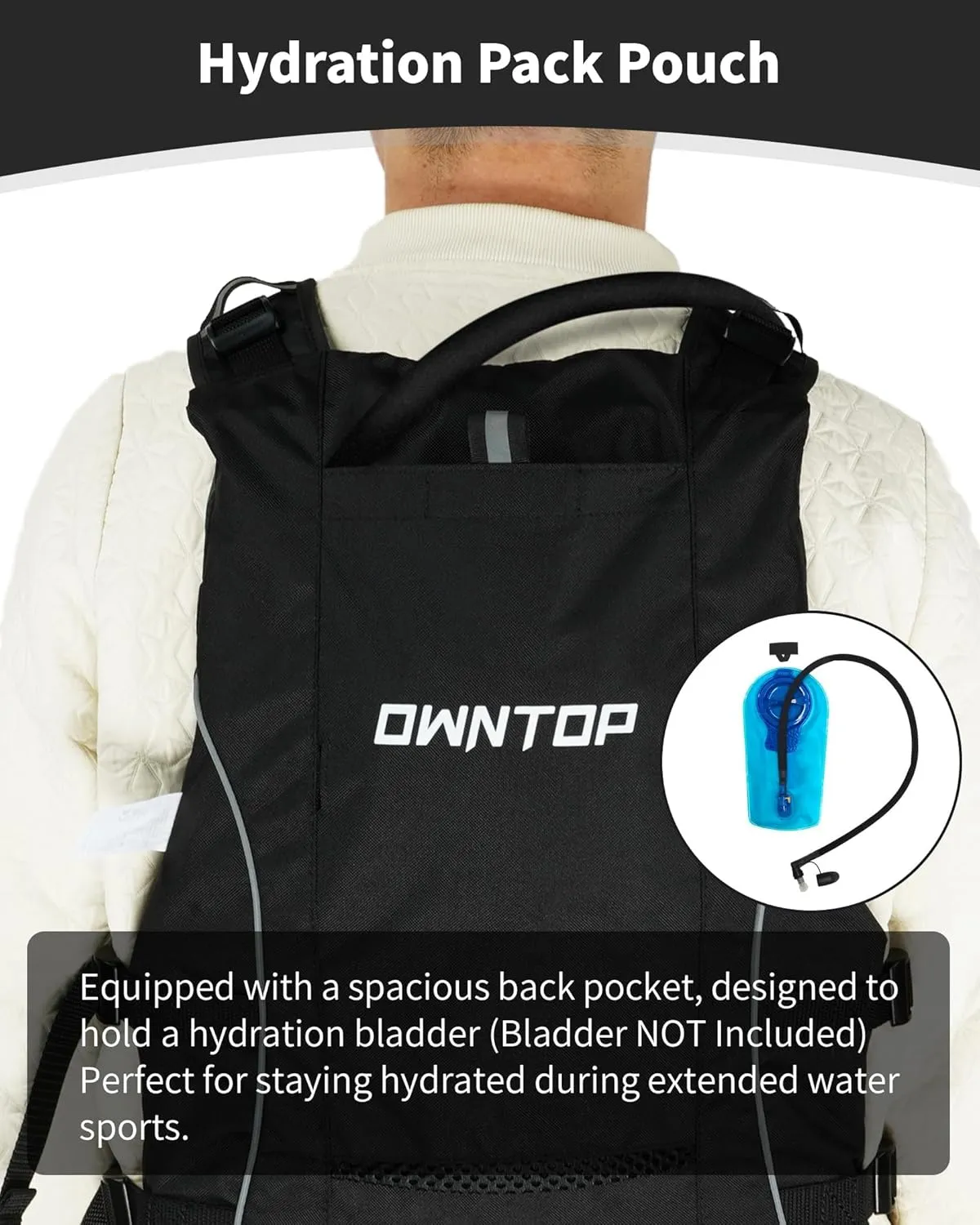 Owntop Swim Jacket Adult Youth | Hydration Pack | Dual Mesh Pockets | Attached Whistle | Ultra-Thin for Freer Movement | Kayak, Boating, Fishing, All Watersports