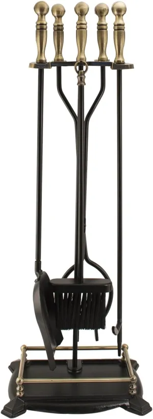 Panacea 15006 Antique Fireplace Toolset with Brass Handles, 5 Piece set