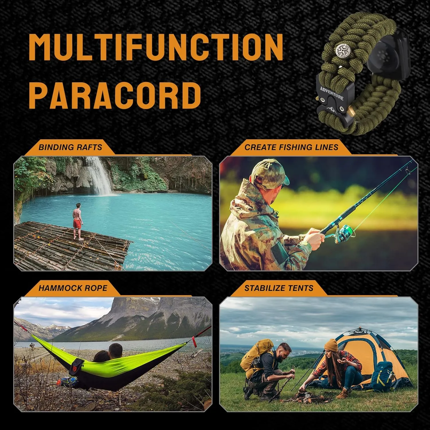 Paracord Band Compatible with Apple Watch Band 38mm 40mm 41mm 42mm 44mm 45mm for Men，Survival Military Tactical Paracord Weave Wristband Compatible for iWatch Series SE 7/6/5/4/3/2/1