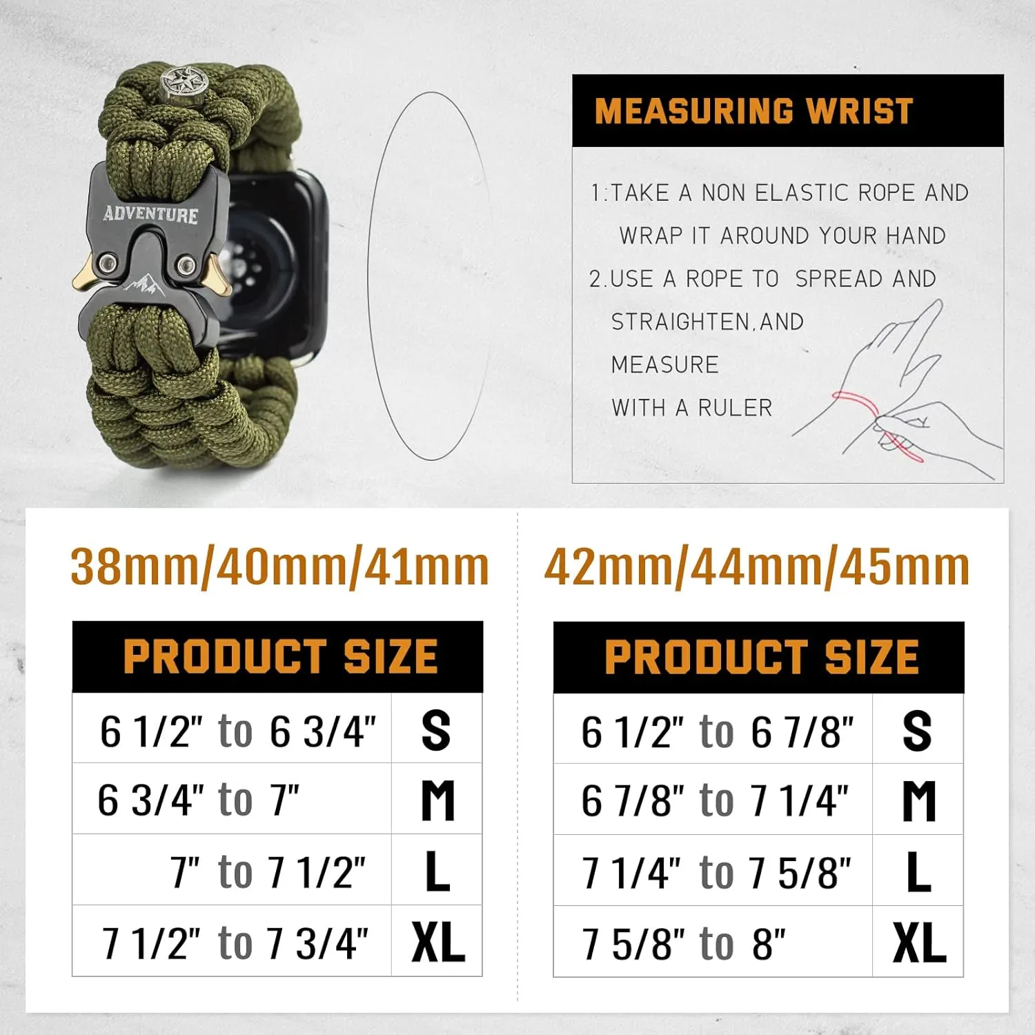 Paracord Band Compatible with Apple Watch Band 38mm 40mm 41mm 42mm 44mm 45mm for Men，Survival Military Tactical Paracord Weave Wristband Compatible for iWatch Series SE 7/6/5/4/3/2/1