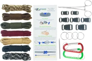 Paracord Bracelet & Project Kit – 550 Parachute Cord, Buckles, Carabiners, Key Rings – (Starter & Hardware Kits Include Paracord Needle & Forceps) – Made in USA