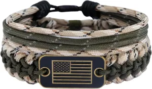 Paracord Bracelets - Adjustable Size Bracelets with Bronze USA Flag Charm - 550 Paracord Survival Bracelets for Hiking Camping Outdoor Traveling - Handmade Bracelet For Men and Women - Gifts for US Army Military Veterans