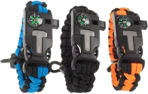Paracord Planet Adjustable Paracord Bracelets – Built in Compass and Whistle for Camping and Hiking (3 Pack)