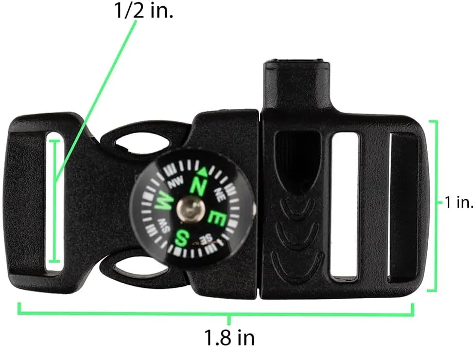 Paracord Planet Black Utility Buckle – 2-1 – High-Frequency Whistle and Compass – Great for Hiking, Camping, and Any Other Outdoor Activities (25 Pack)