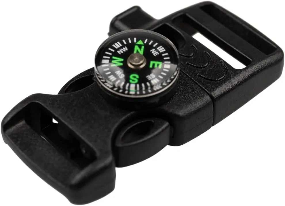 Paracord Planet Black Utility Buckle – 2-1 – High-Frequency Whistle and Compass – Great for Hiking, Camping, and Any Other Outdoor Activities (25 Pack)