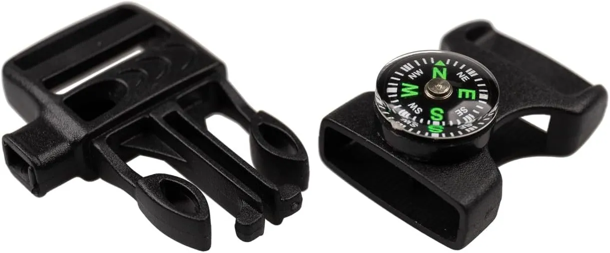 Paracord Planet Black Utility Buckle – 2-1 – High-Frequency Whistle and Compass – Great for Hiking, Camping, and Any Other Outdoor Activities (25 Pack)