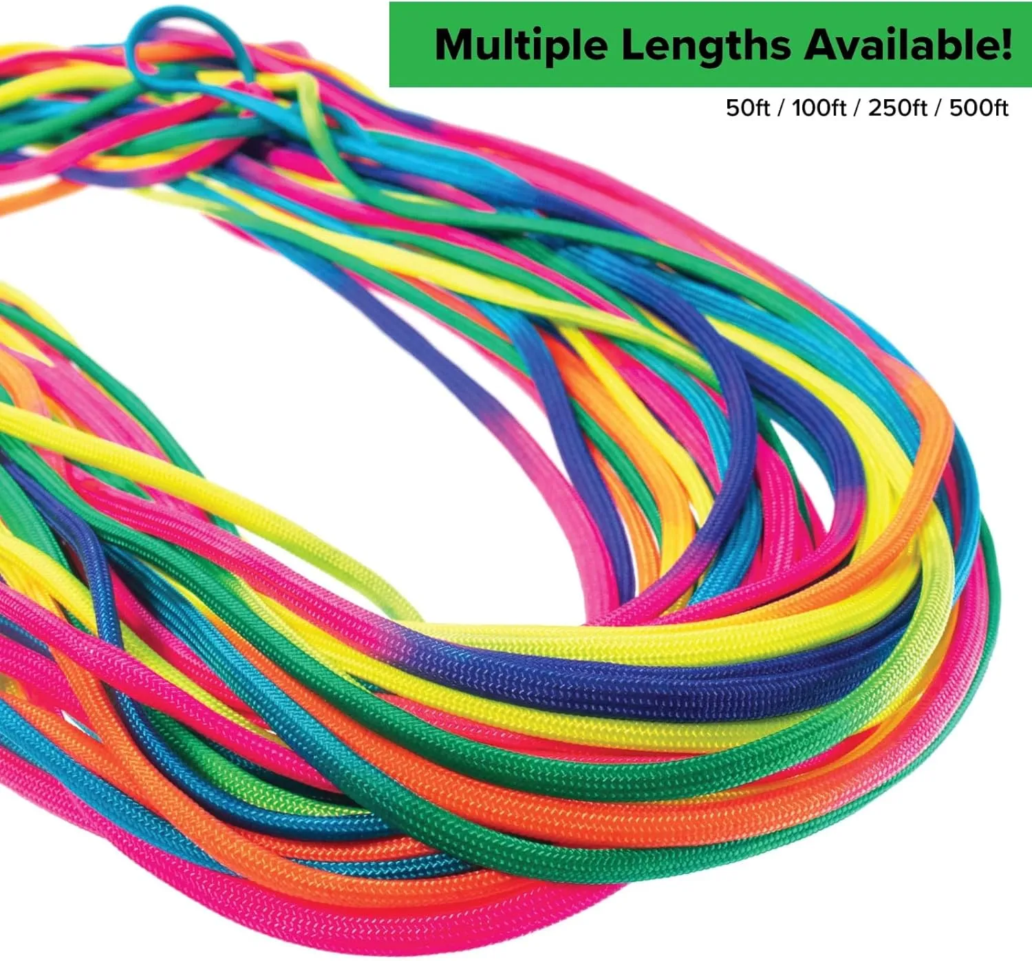 Paracord Planet Neon Rainbow 550 Paracord - 250ft - Soft Nylon - Tactical, Utility, & Outdoor Rope - Bracelet String