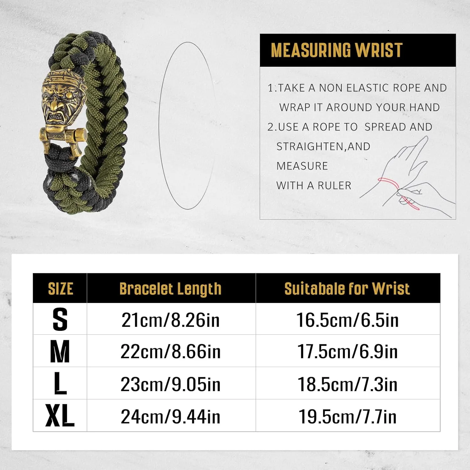 Paracord Survival Bracelet for Men and Women, Handmade Woven Tactical Style with Cool Brass Buckle Bracelet, Suitable for Hiking and Outdoor Activities