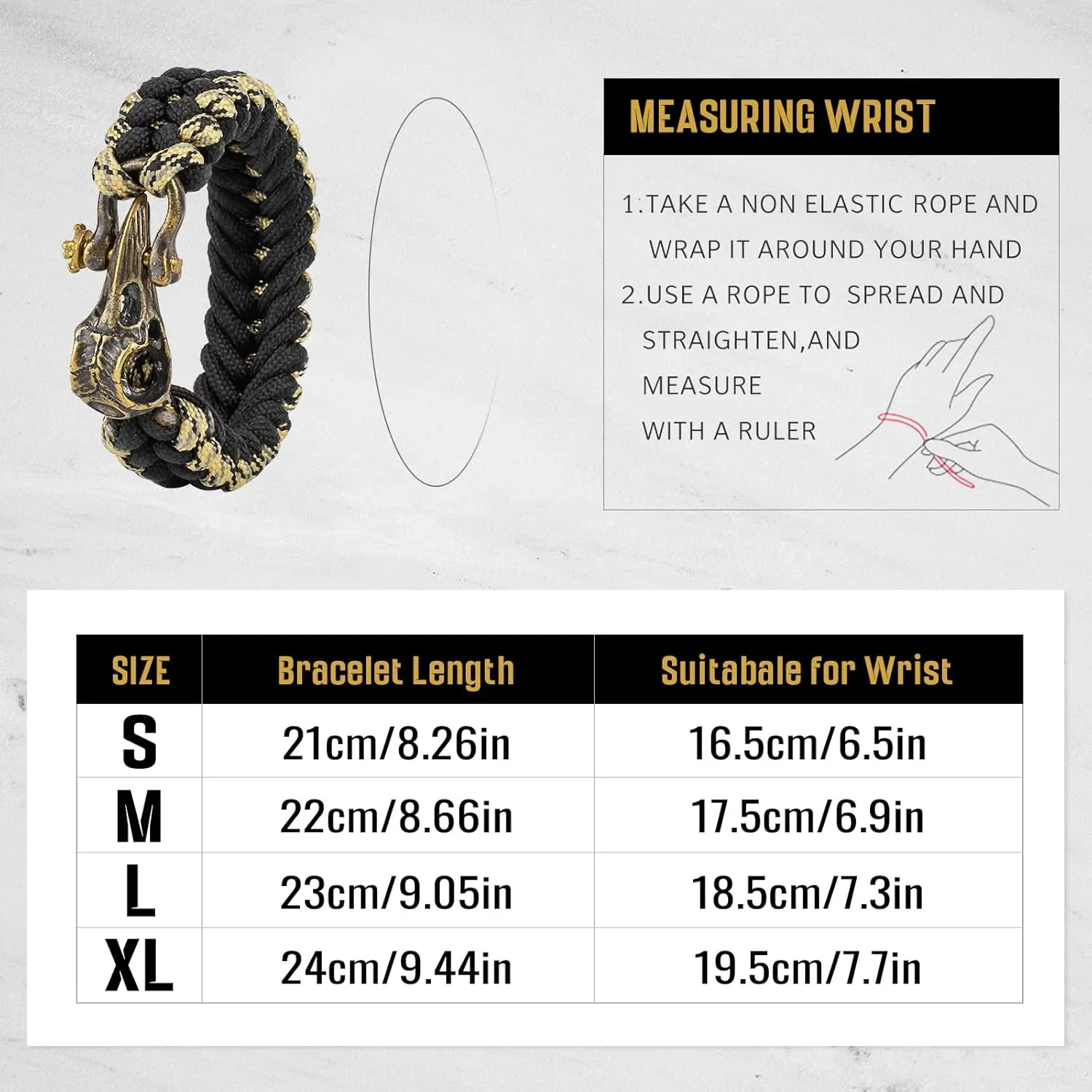 Paracord Survival Bracelet for Men and Women, Handmade Woven Tactical Style with Cool Brass Buckle Bracelet, Suitable for Hiking and Outdoor Activities