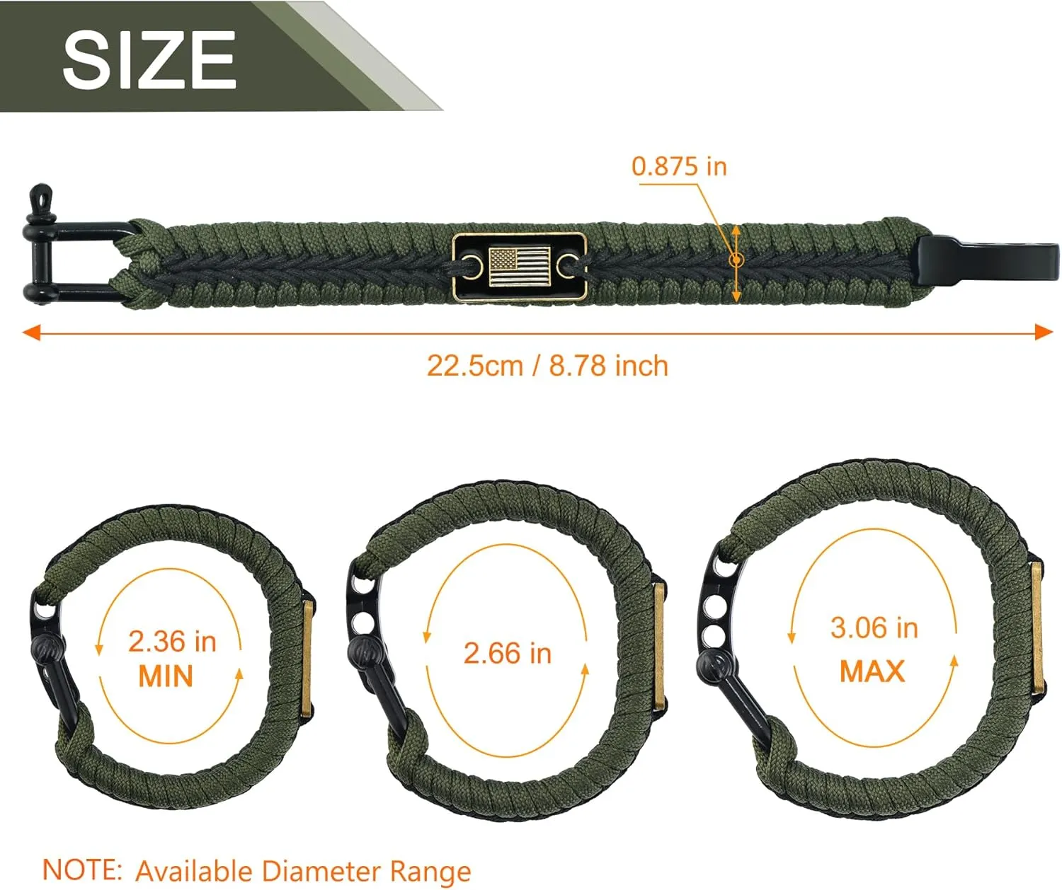 Paracord Survival Bracelet with Bow Shackle for Camping and Emergency