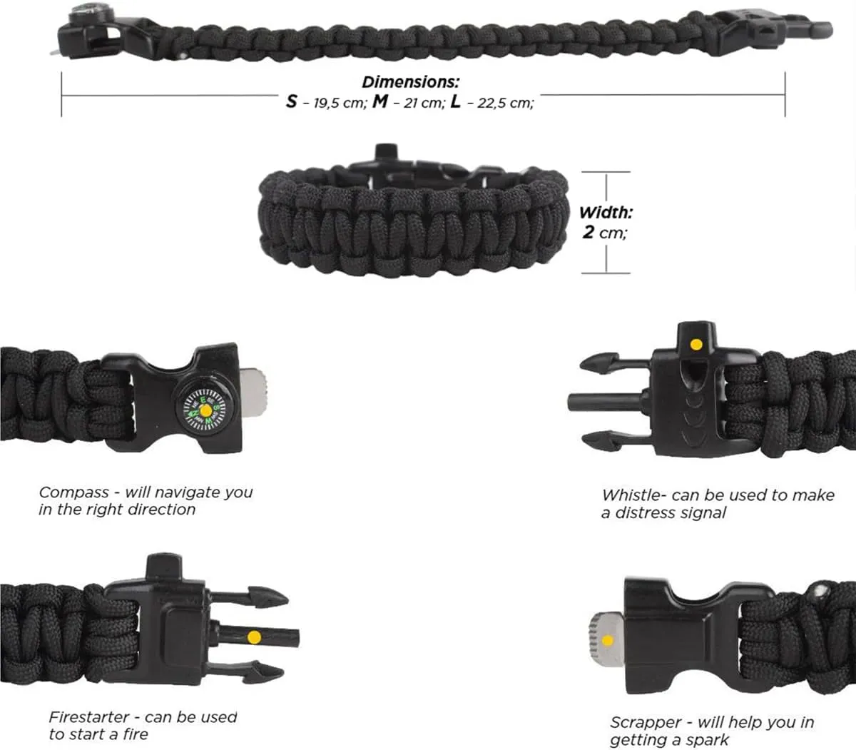 Paracord Survival Kit with Kevlar Saw - Black