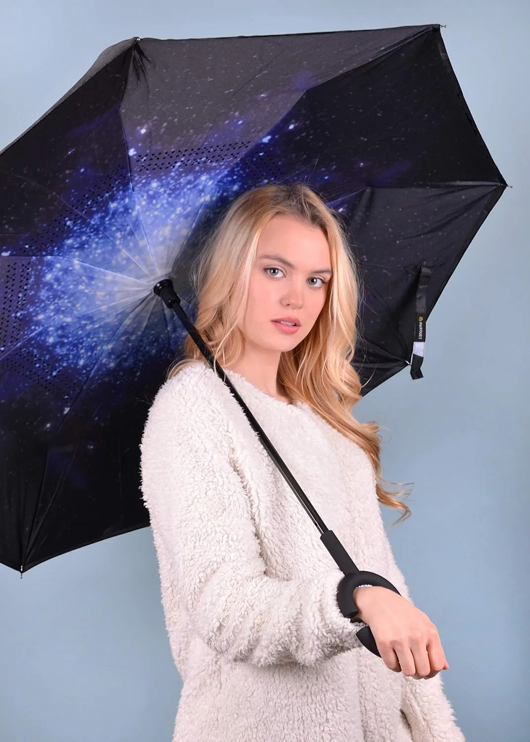 Parquet Big Bang Double Layer Inverted Umbrellas - C Shaped Handle Reverse Folding Windproof Umbrella for Men and Women
