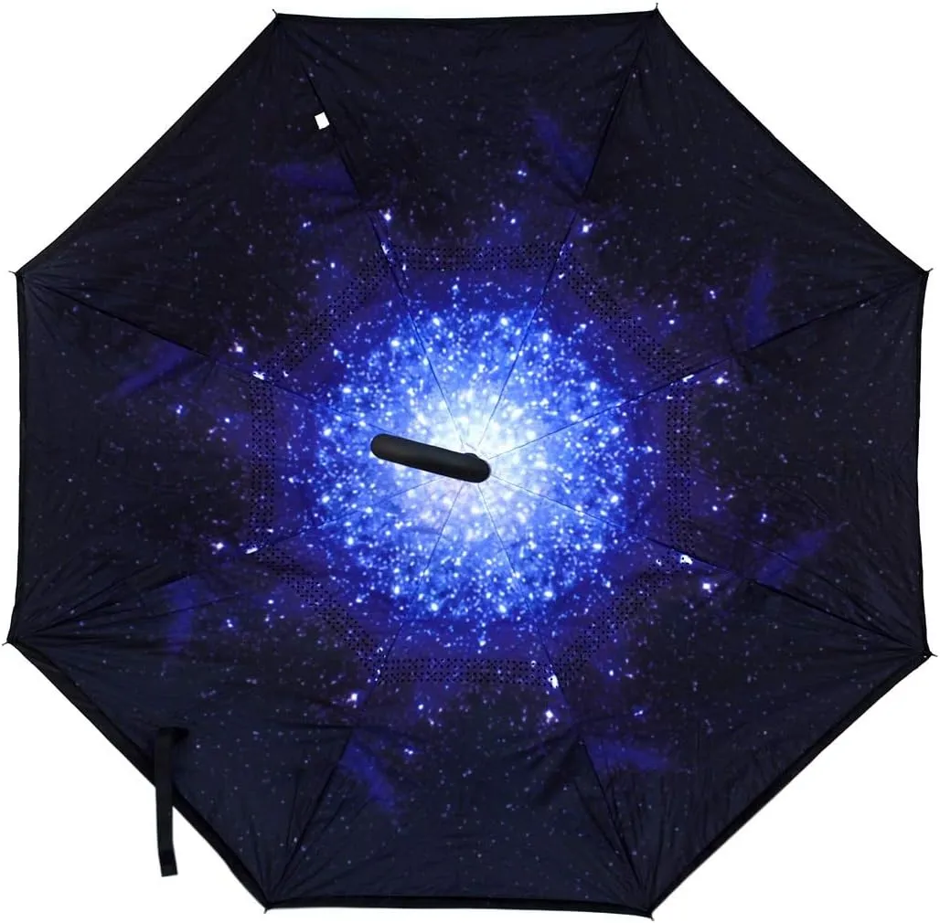 Parquet Big Bang Double Layer Inverted Umbrellas - C Shaped Handle Reverse Folding Windproof Umbrella for Men and Women