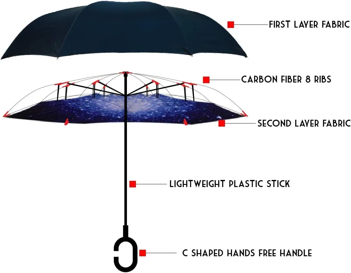 Parquet Big Bang Double Layer Inverted Umbrellas - C Shaped Handle Reverse Folding Windproof Umbrella for Men and Women
