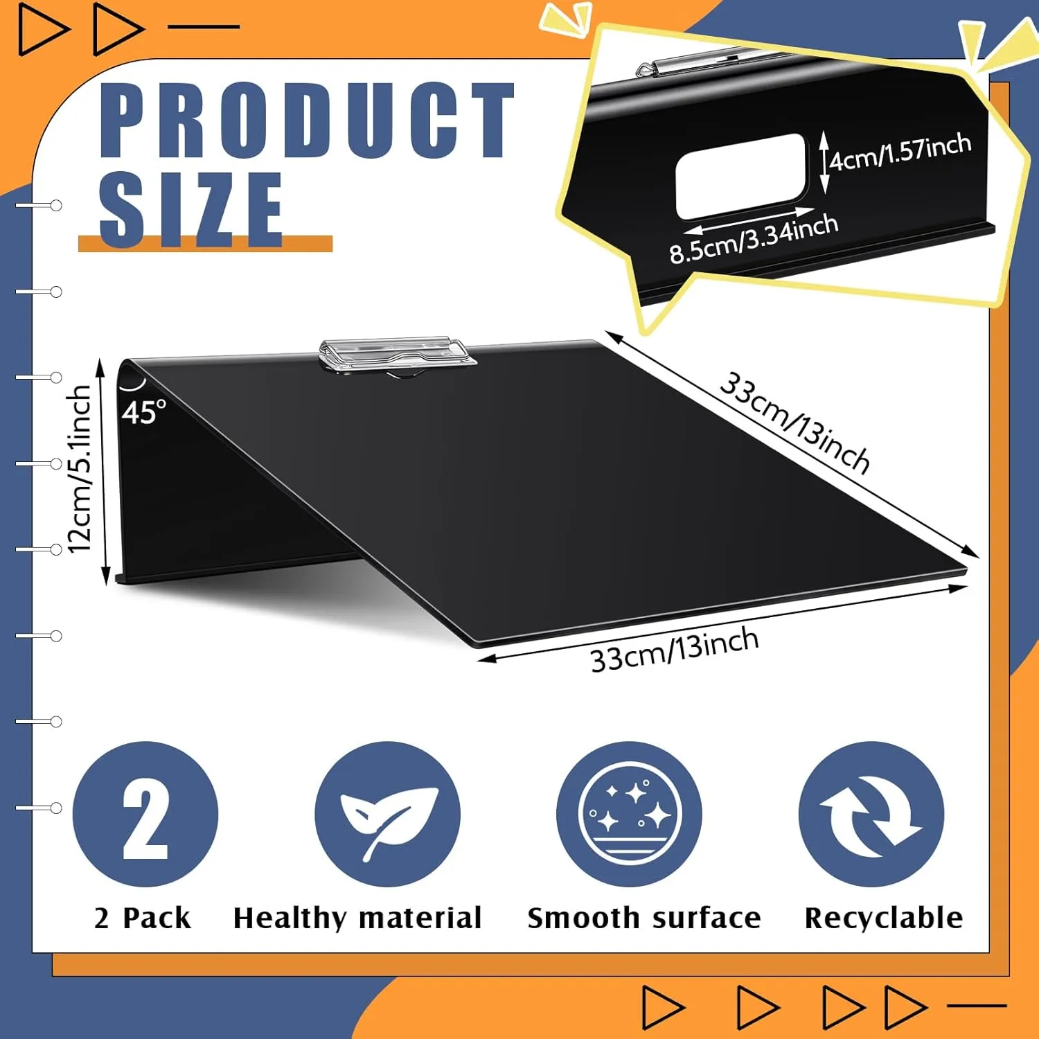 Pasimy 2 Pcs Folding Slant Board for Writing 13 x 13 Inch Large Sloped Clipboard for Writing to Improve Handwriting Legibility Reading Drawing Great As Classroom Tool(Black)