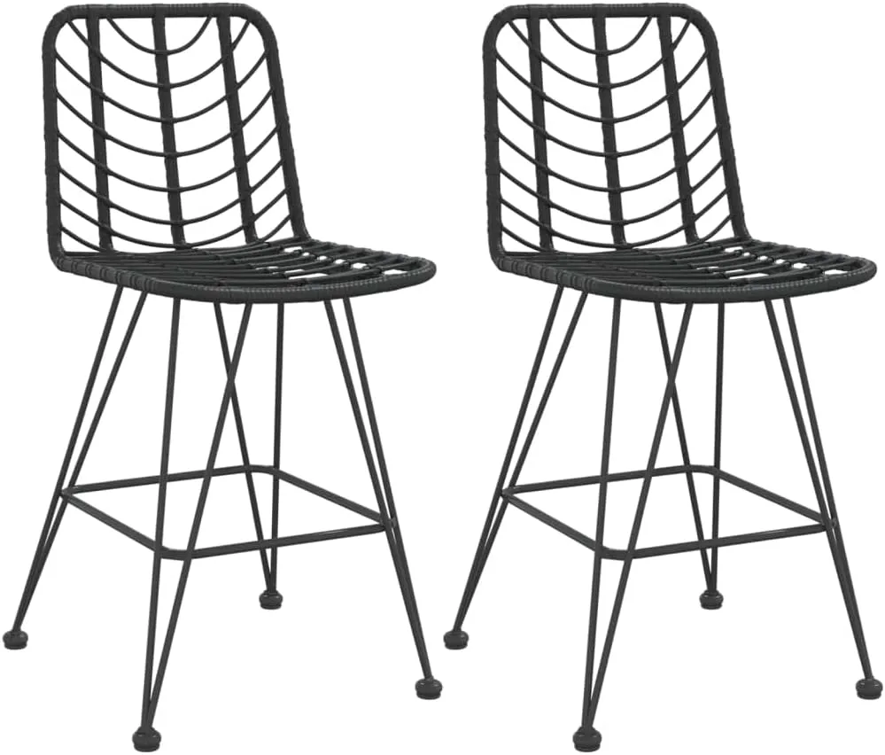 PE Rattan Bar Stools 2-Pack Black Steel Frame UV-Resistant Outdoor Patio Furniture for Garden Balcony Bar Counter 17.7x22x40.7 Inch with Backrest