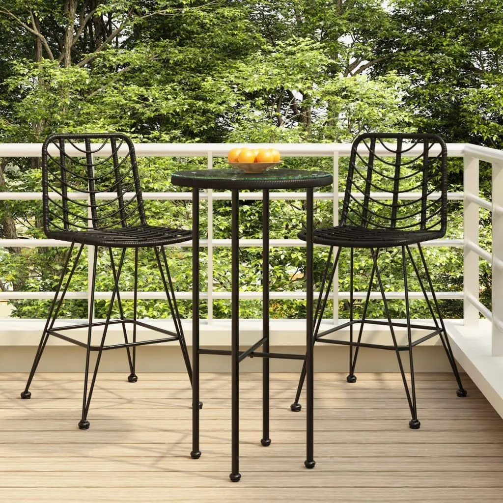 PE Rattan Bar Stools 2-Pack Black Steel Frame UV-Resistant Outdoor Patio Furniture for Garden Balcony Bar Counter 17.7x22x40.7 Inch with Backrest