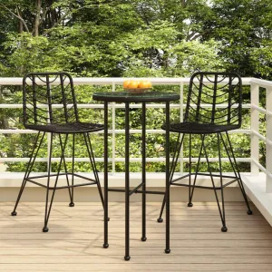 PE Rattan Bar Stools 2-Pack Black Steel Frame UV-Resistant Outdoor Patio Furniture for Garden Balcony Bar Counter 17.7x22x40.7 Inch with Backrest