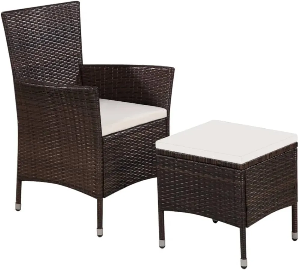 PE Rattan Patio Chair and Stool Set with Cream Cushions, Outdoor Dining Chairs, Water-Resistant Garden Furniture for Poolside, Beach, Backyard