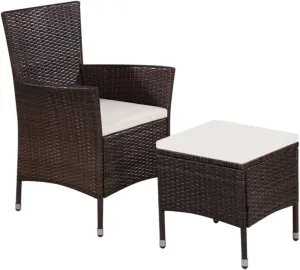 PE Rattan Patio Chair and Stool Set with Cream Cushions, Outdoor Dining Chairs, Water-Resistant Garden Furniture for Poolside, Beach, Backyard