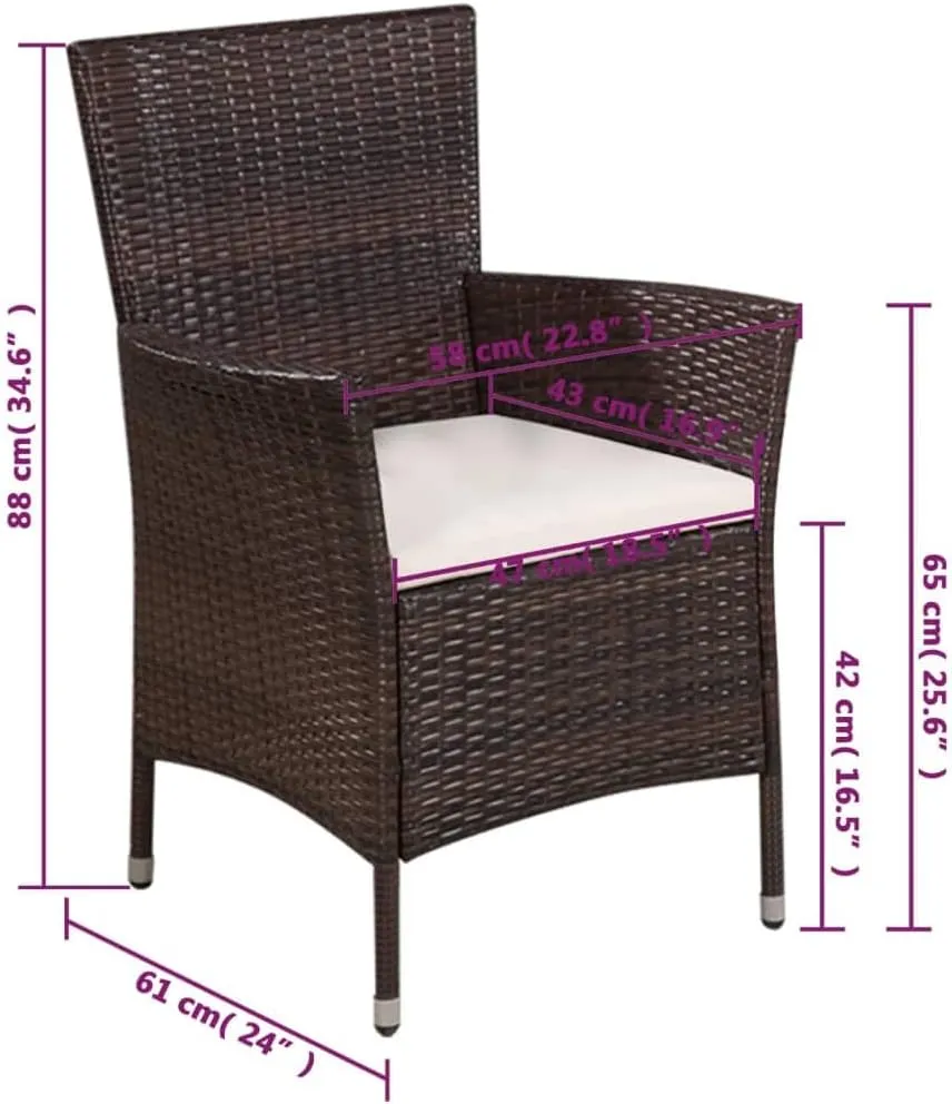 PE Rattan Patio Chair and Stool Set with Cream Cushions, Outdoor Dining Chairs, Water-Resistant Garden Furniture for Poolside, Beach, Backyard