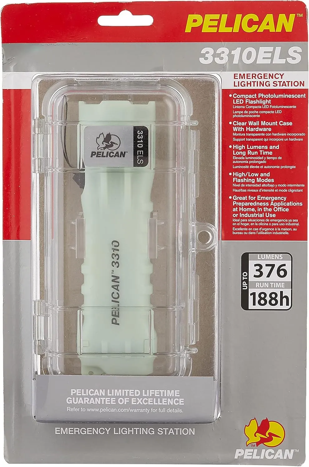 Pelican 3310ELS Emergency LED Flashlight with Case (Photo Luminescent Body)