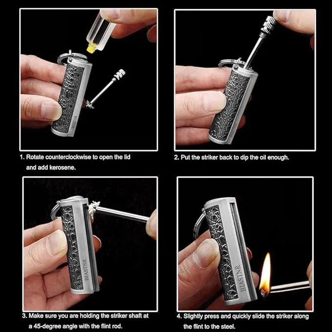 Permanent Match Matchstick Fire Starter - 2 Pack, Keychain Flint Metal Immortal Lighter, Kerosene Refillable Flint Lighter for Camping Hiking
