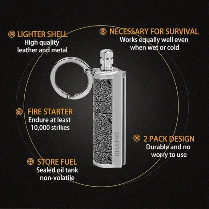Permanent Match Matchstick Fire Starter - 2 Pack, Keychain Flint Metal Immortal Lighter, Kerosene Refillable Flint Lighter for Camping Hiking