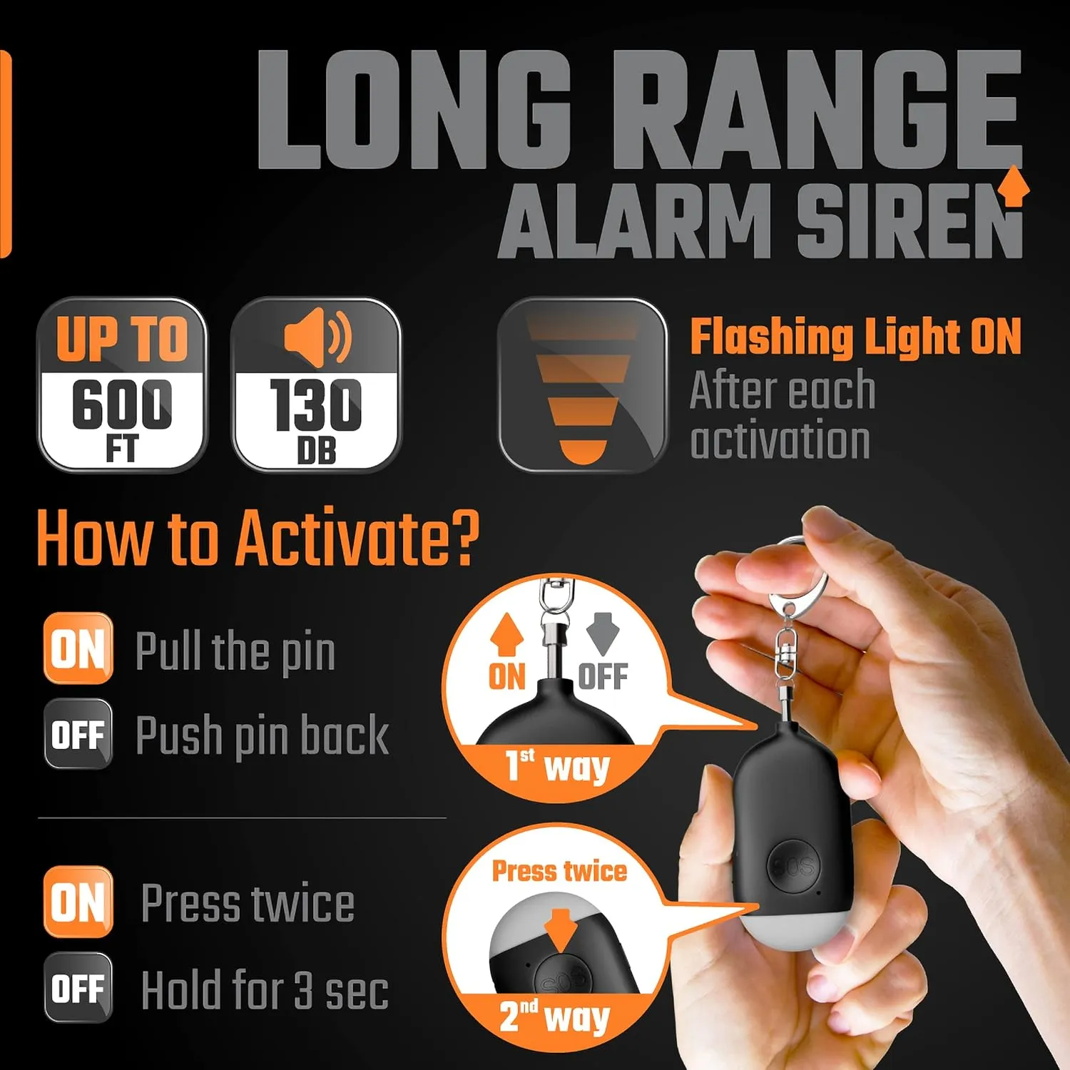Personal Alarm Keychain for Women Self Defense - USB Rechargeable 130 dB Loud Safety Siren Whistle with LED Light – Panic Button or Pull Pin Alert Device Key Chain by WETEN (Black)