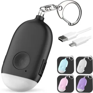 Personal Alarm Keychain for Women Self Defense - USB Rechargeable 130 dB Loud Safety Siren Whistle with LED Light – Panic Button or Pull Pin Alert Device Key Chain by WETEN (Black)