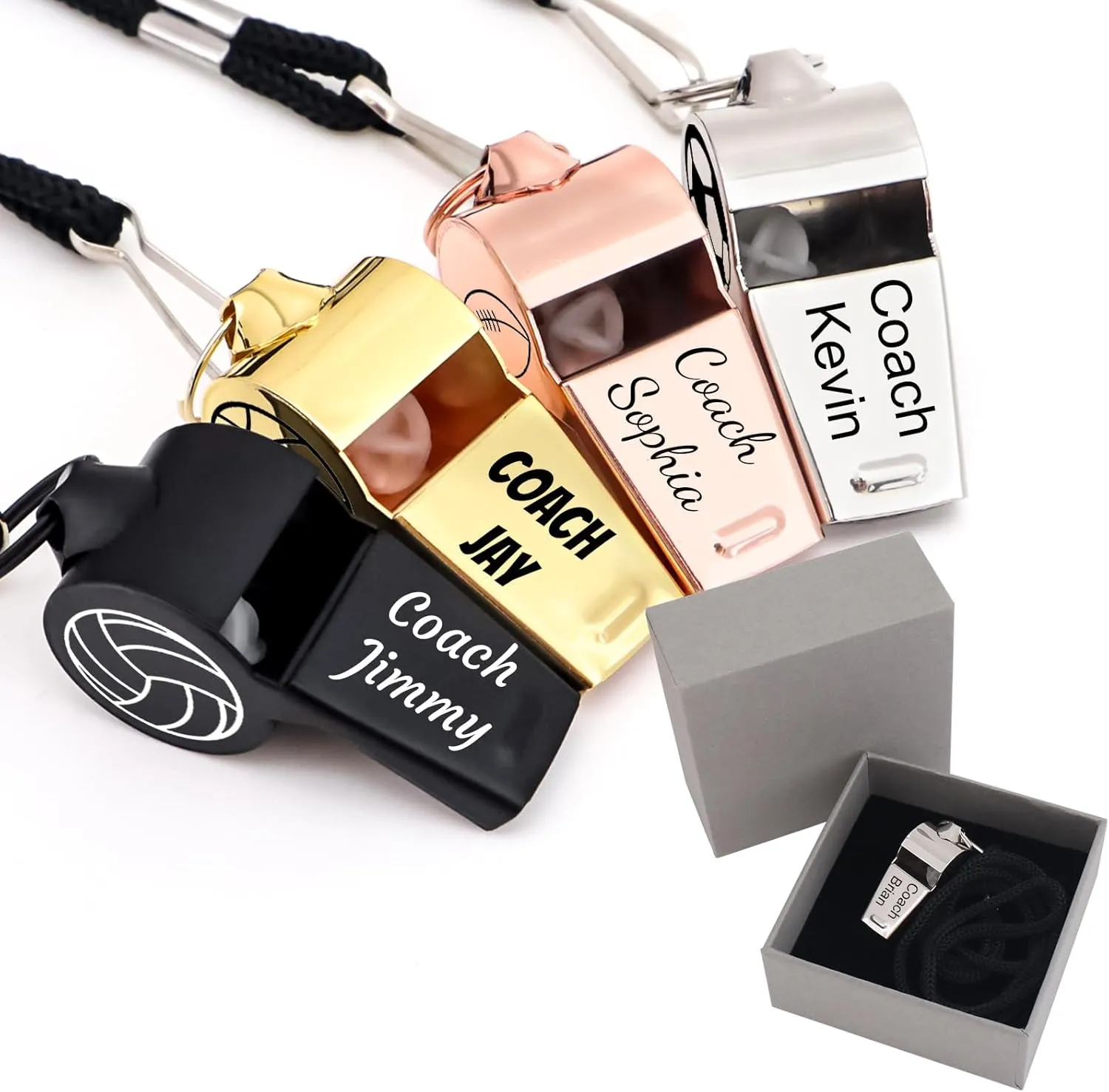 Personalized Coach Whistle Custom Name Whistle with Gift Box Engraved Text on Three Sides Customized Gift Whistle for Coach Referee Teacher Gift for Coach Christmas Coach Gift
