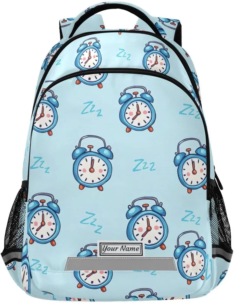 Personalized Toddler Backpack School Girls Boys Bookbag Kids Bags Blue Alarm Clock Children Student Daypack Travel Teen Name Customized