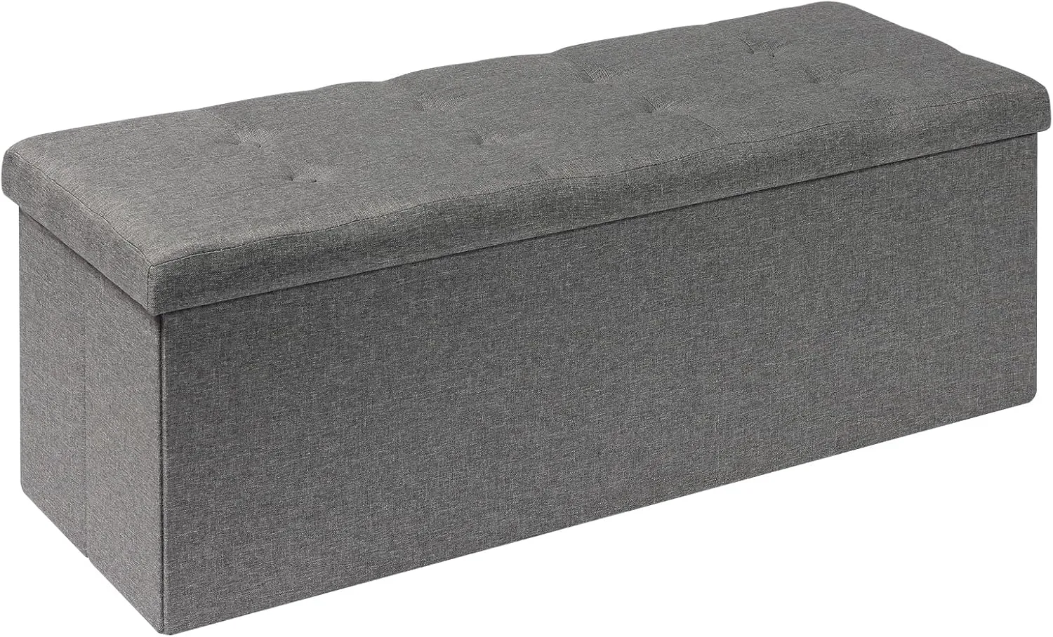 PINPLUS Folding Storage Ottoman Bench, Grey Linen Long Ottoman Chest Foot Rest Stool with Padded Seat, Toy Chest with Tray, Bedroom Bench with Storage, 43.3inches