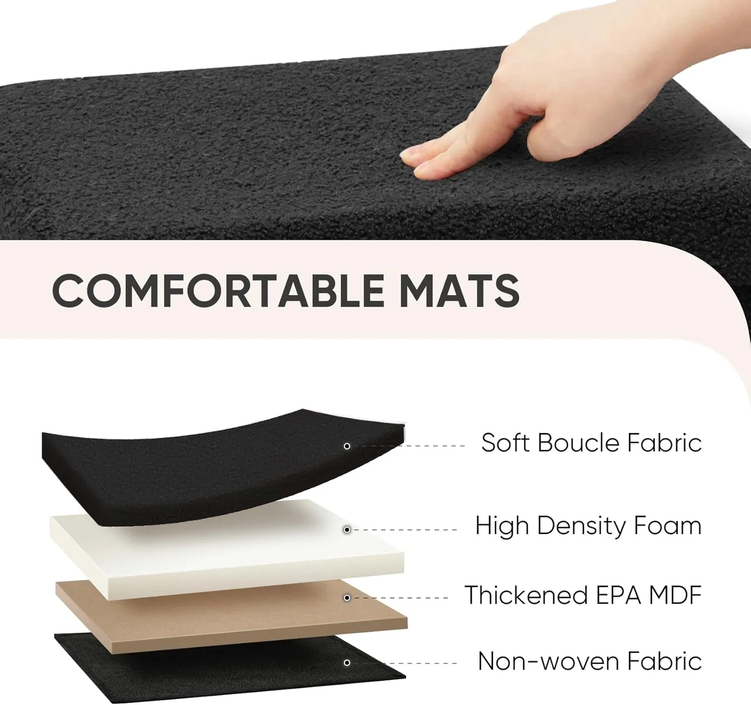PINPLUS Storage Ottoman Foot Rest Stool, 16.5inches Sherpa Folding Ottoman Cube, Black Color