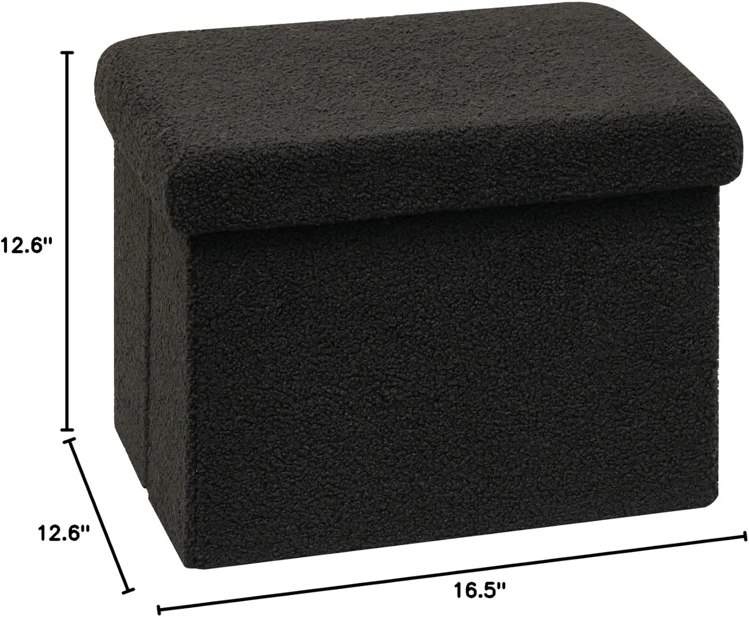 PINPLUS Storage Ottoman Foot Rest Stool, 16.5inches Sherpa Folding Ottoman Cube, Black Color